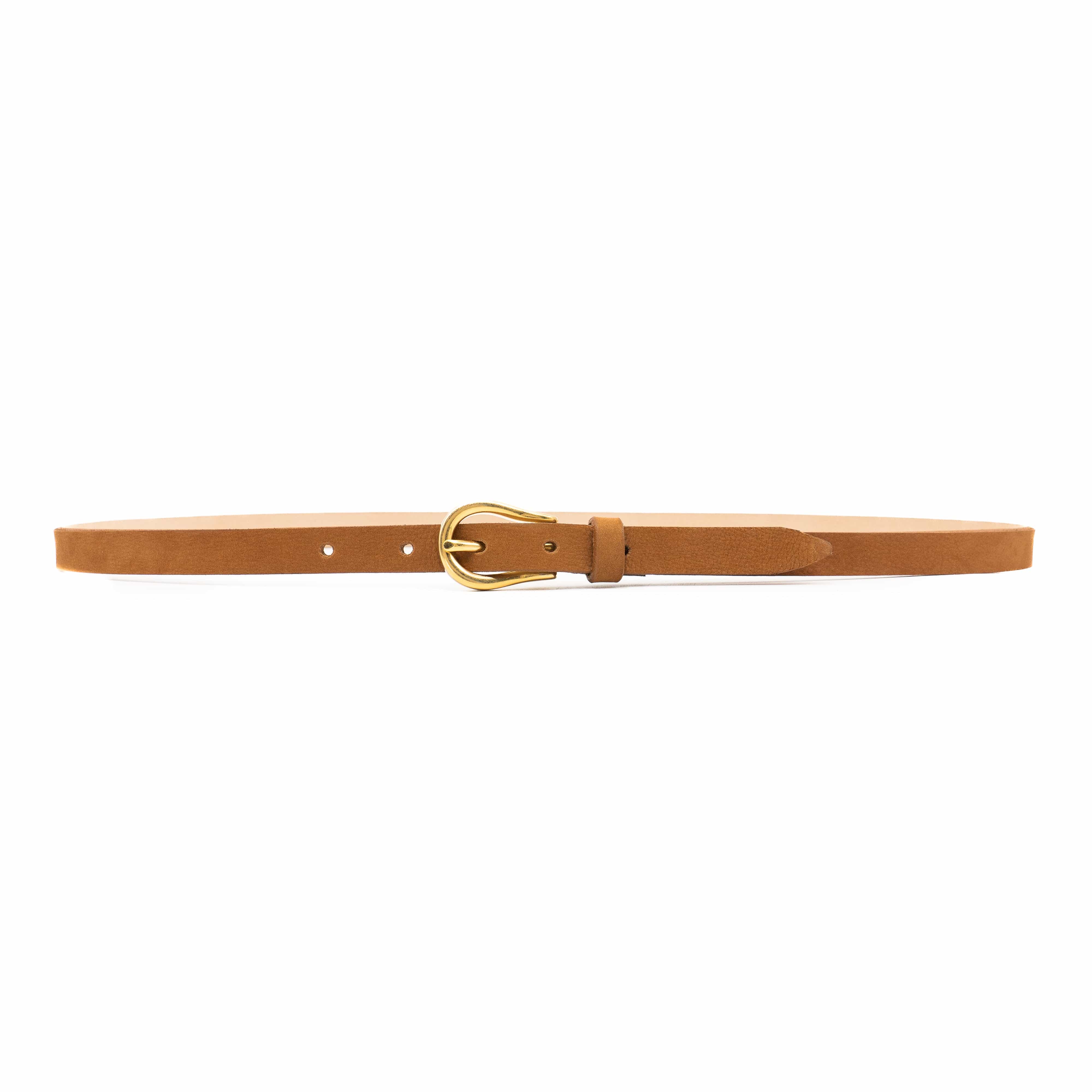 Primrose Belt – Italian cognac nubuck leather belt with a 24k gold-plated buckle and a 0.5-inch strap, handcrafted in Los Angeles - Streets Ahead