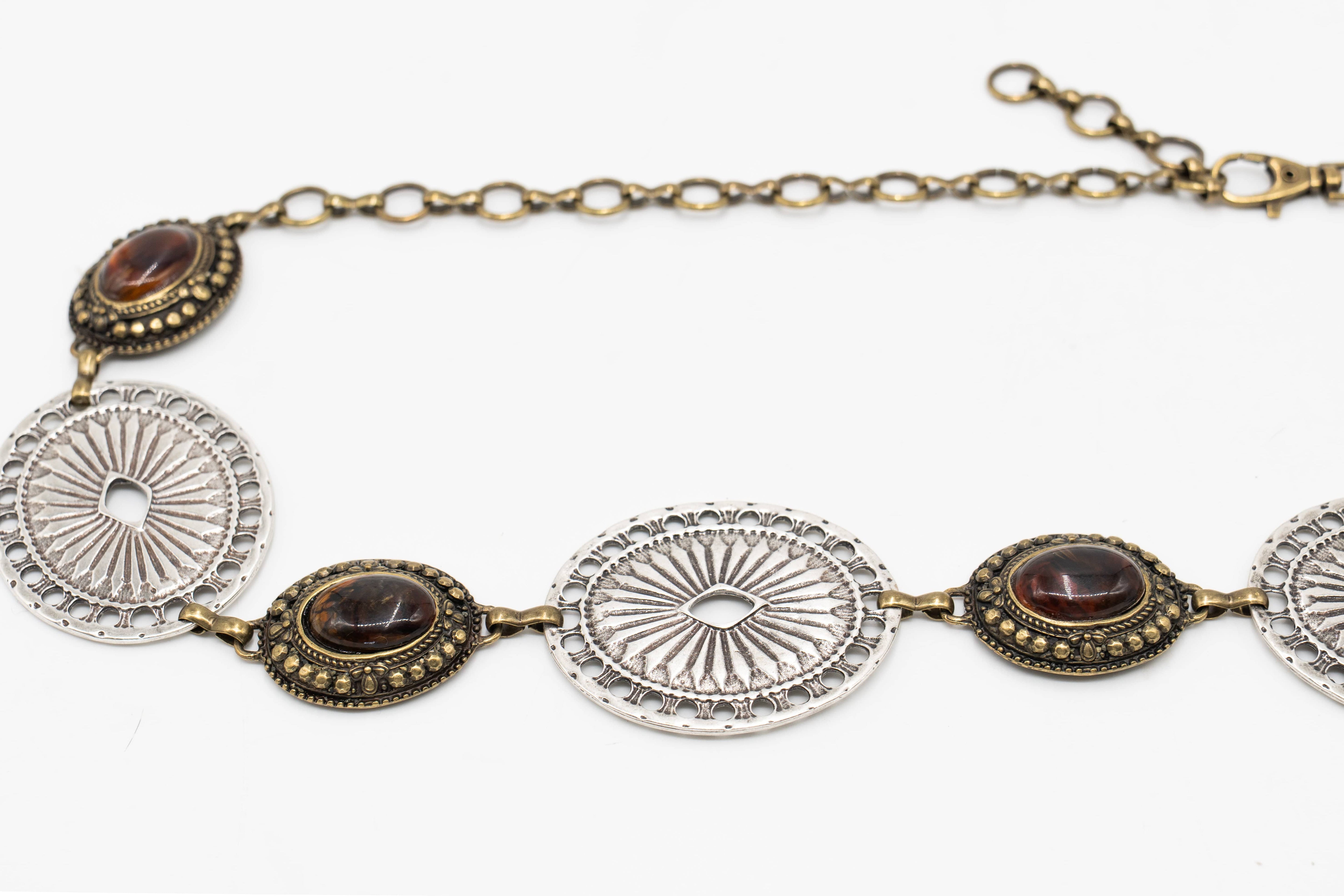 Sequoia Belt – bohemian two-toned chain belt with amber stones in brass and silver, handcrafted in Los Angeles - Streets Ahead