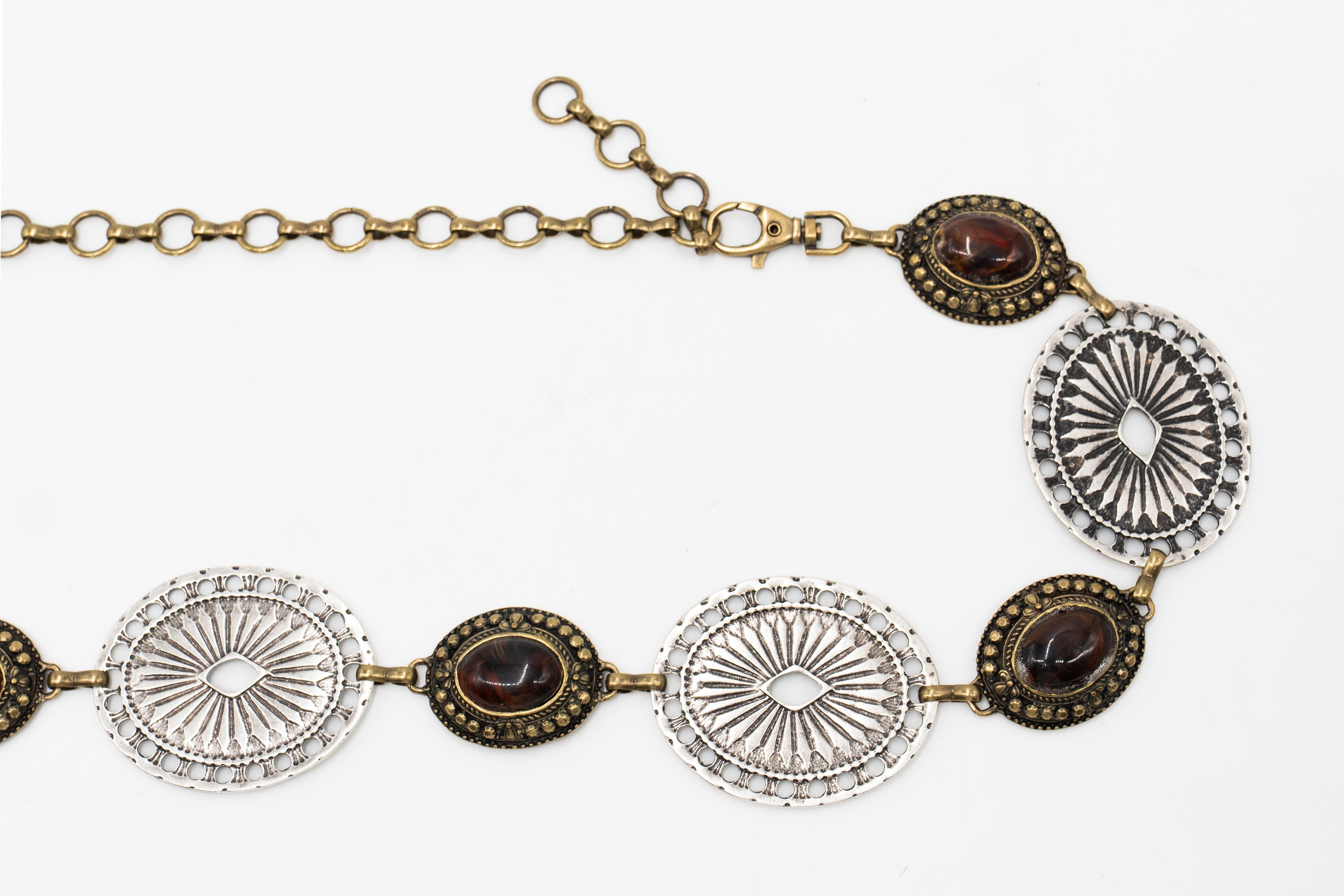 Sequoia Belt – bohemian two-toned chain belt with amber stones in brass and silver, handcrafted in Los Angeles - Streets Ahead