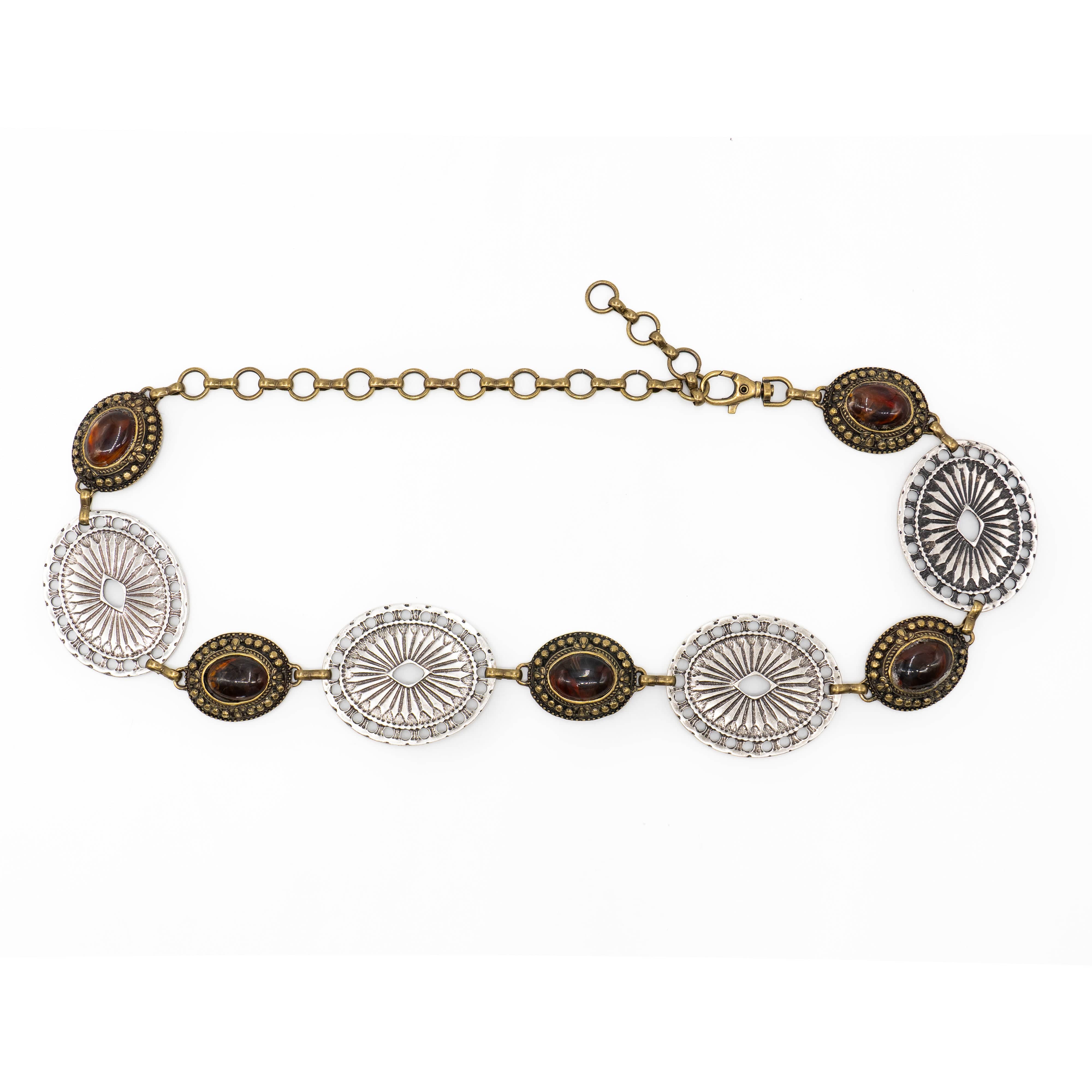 Sequoia Belt – bohemian two-toned chain belt with amber stones in brass and silver, handcrafted in Los Angeles - Streets Ahead