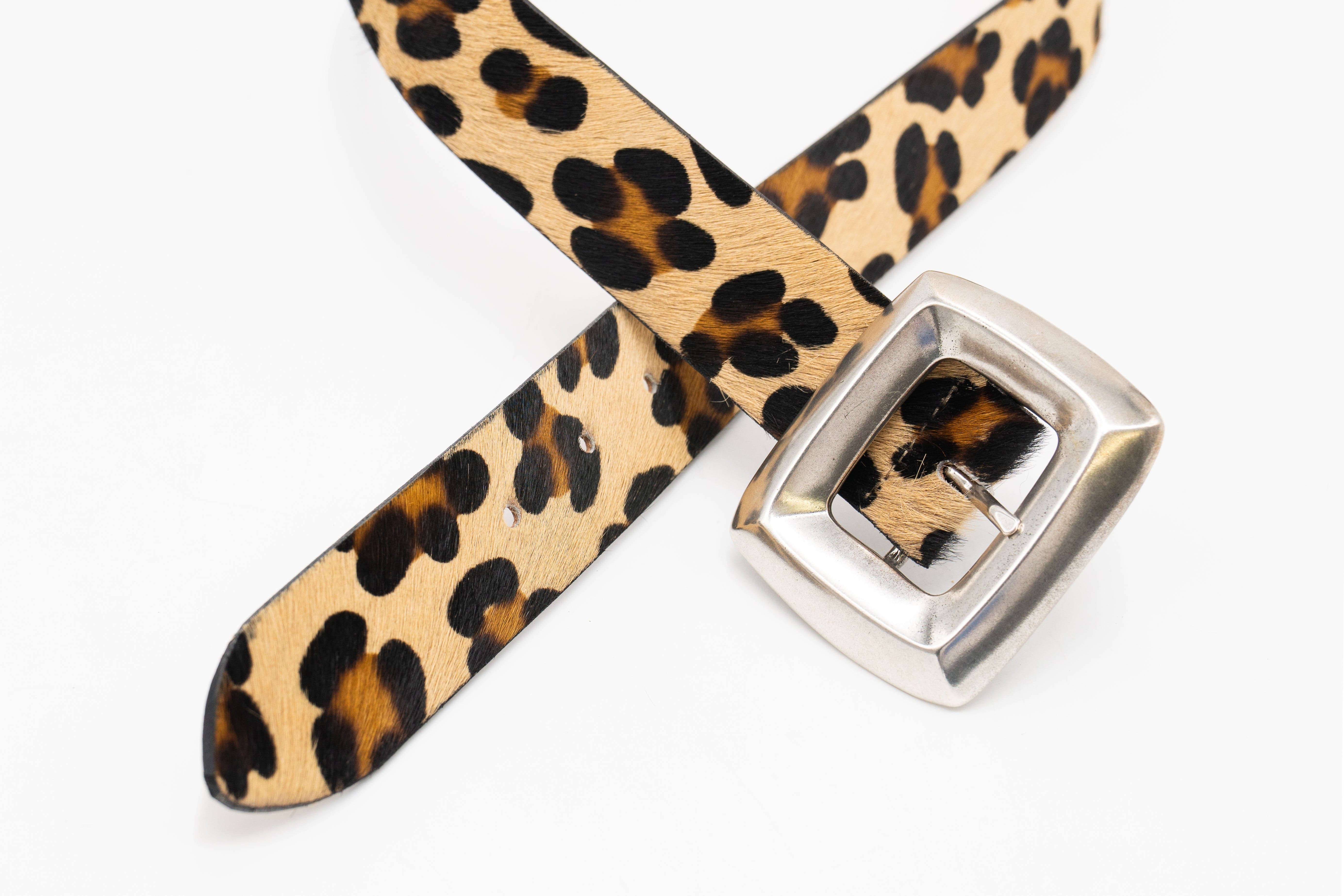 Stormi Belt – leopard print Italian leather belt with a bold square-shaped silver-plated buckle, handcrafted in Los Angeles - Streets Ahead