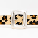 Stormi Belt – leopard print Italian leather belt with a bold square-shaped silver-plated buckle, handcrafted in Los Angeles - Streets Ahead