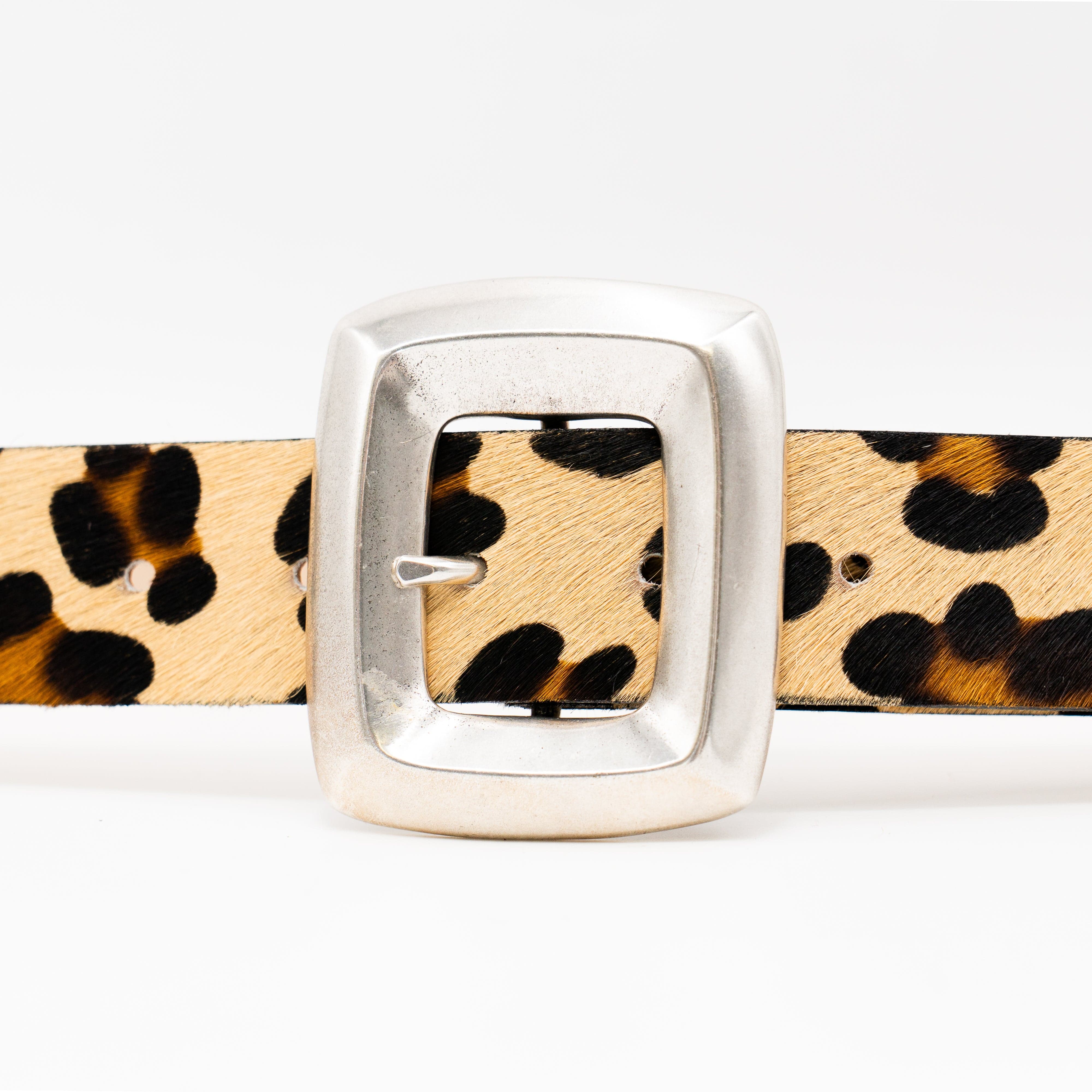 Stormi Belt – leopard print Italian leather belt with a bold square-shaped silver-plated buckle, handcrafted in Los Angeles - Streets Ahead