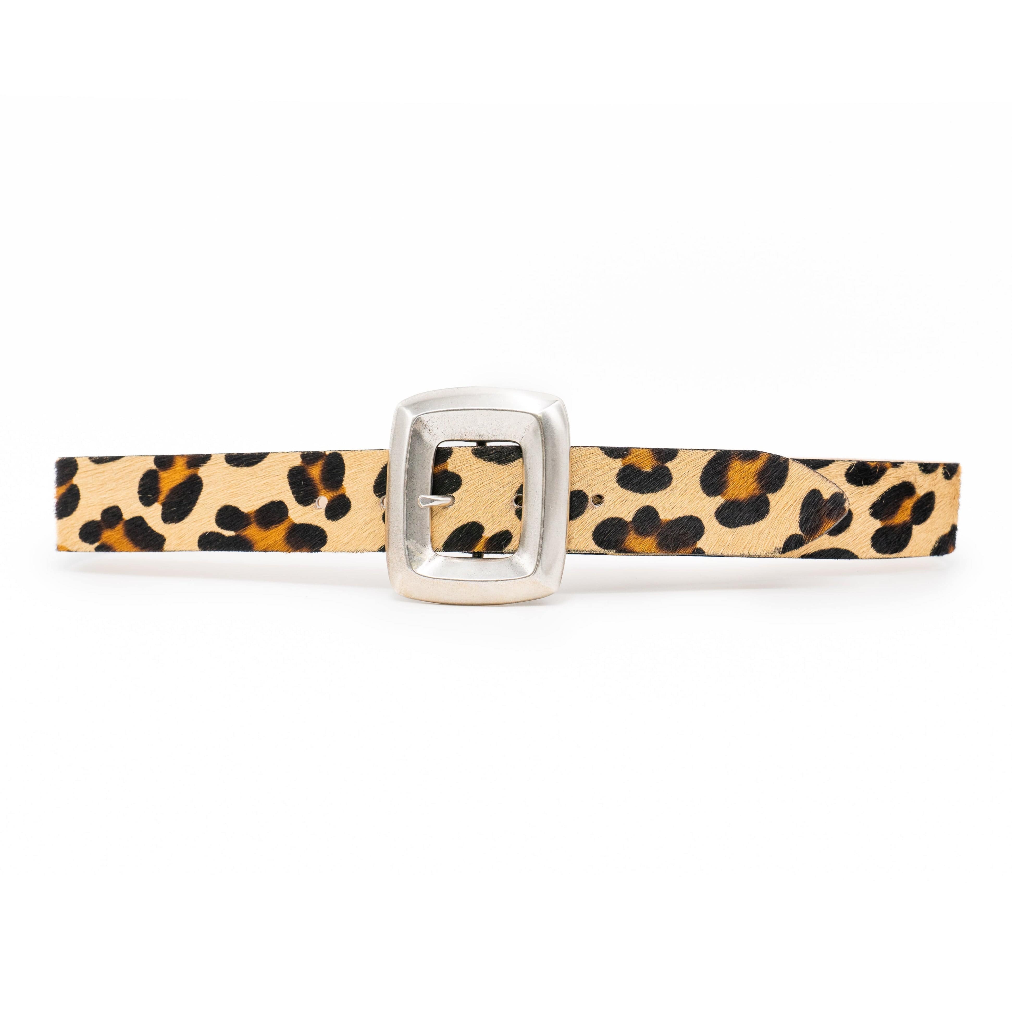 Stormi Belt – leopard print Italian leather belt with a bold square-shaped silver-plated buckle, handcrafted in Los Angeles - Streets Ahead