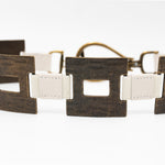 Vera Belt – cream Italian leather belt with brass square hardware, loop-and-hook closure, and adjustable stretch detail, handcrafted in Los Angeles - Streets Ahead