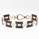 Vera Belt – cream Italian leather belt with brass square hardware, loop-and-hook closure, and adjustable stretch detail, handcrafted in Los Angeles - Streets Ahead