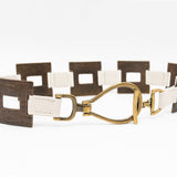 Vera Belt – cream Italian leather belt with brass square hardware, loop-and-hook closure, and adjustable stretch detail, handcrafted in Los Angeles - Streets Ahead