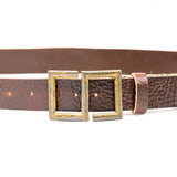 Zander Belt – brown Italian leather belt with rugged S-shaped buckle and prong closure, unisex design, handcrafted in Los Angeles - Streets Ahead