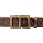 Zander Belt – brown Italian leather belt with rugged S-shaped buckle and prong closure, unisex design, handcrafted in Los Angeles - Streets Ahead