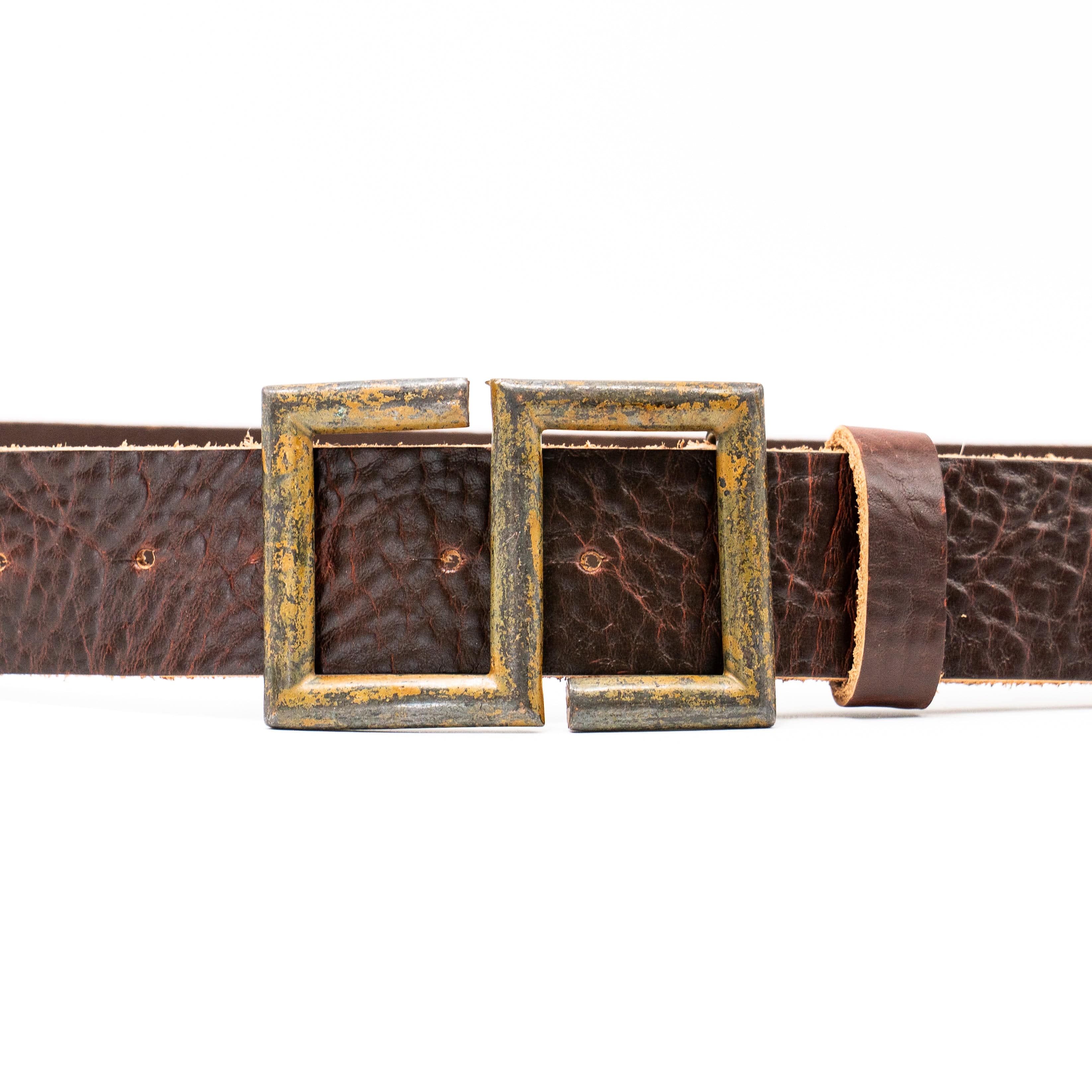 Zander Belt – brown Italian leather belt with rugged S-shaped buckle and prong closure, unisex design, handcrafted in Los Angeles - Streets Ahead