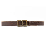 Zander Belt – brown Italian leather belt with rugged S-shaped buckle and prong closure, unisex design, handcrafted in Los Angeles - Streets Ahead