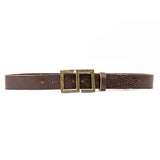 Zander Belt – brown Italian leather belt with rugged S-shaped buckle and prong closure, unisex design, handcrafted in Los Angeles - Streets Ahead