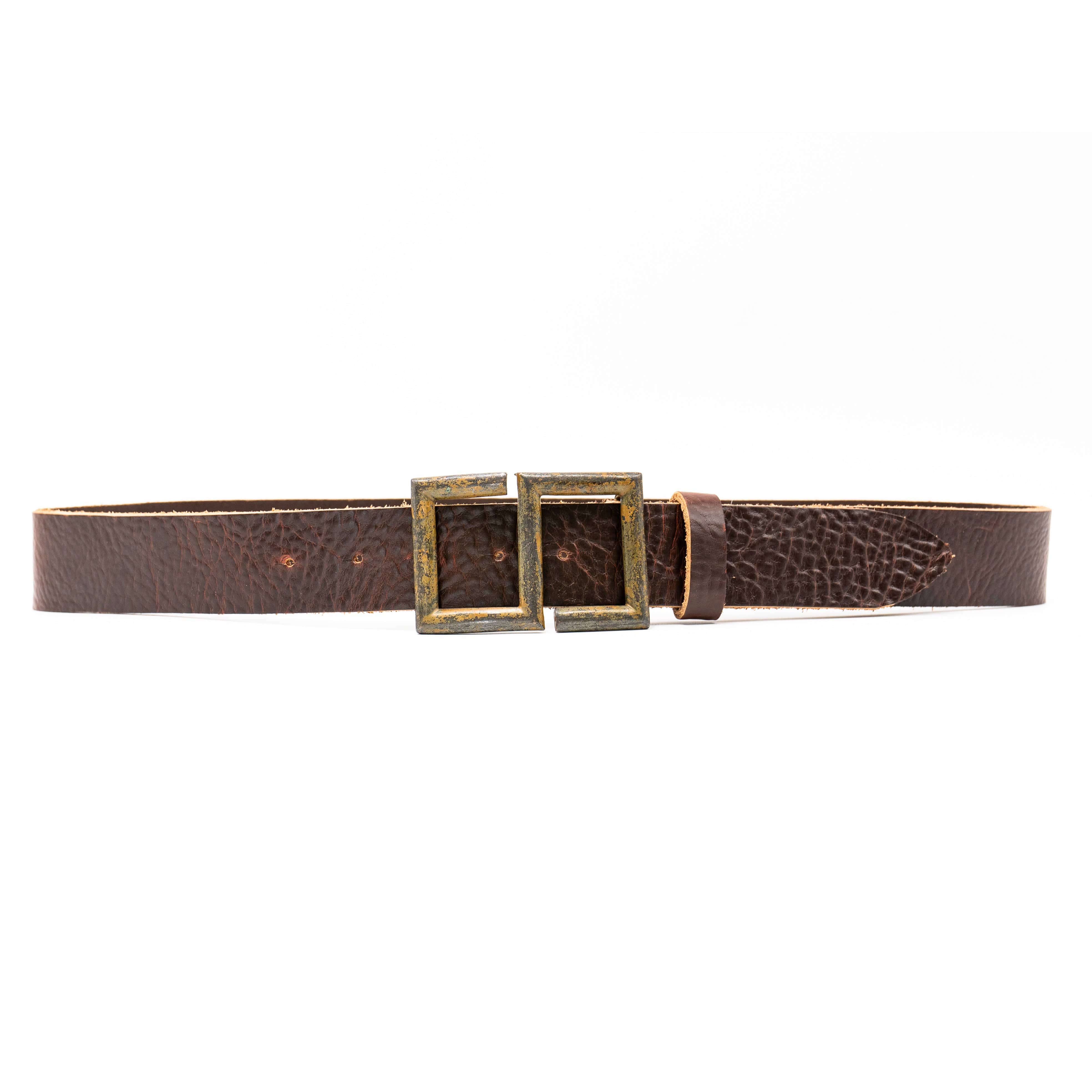 Zander Belt – brown Italian leather belt with rugged S-shaped buckle and prong closure, unisex design, handcrafted in Los Angeles - Streets Ahead