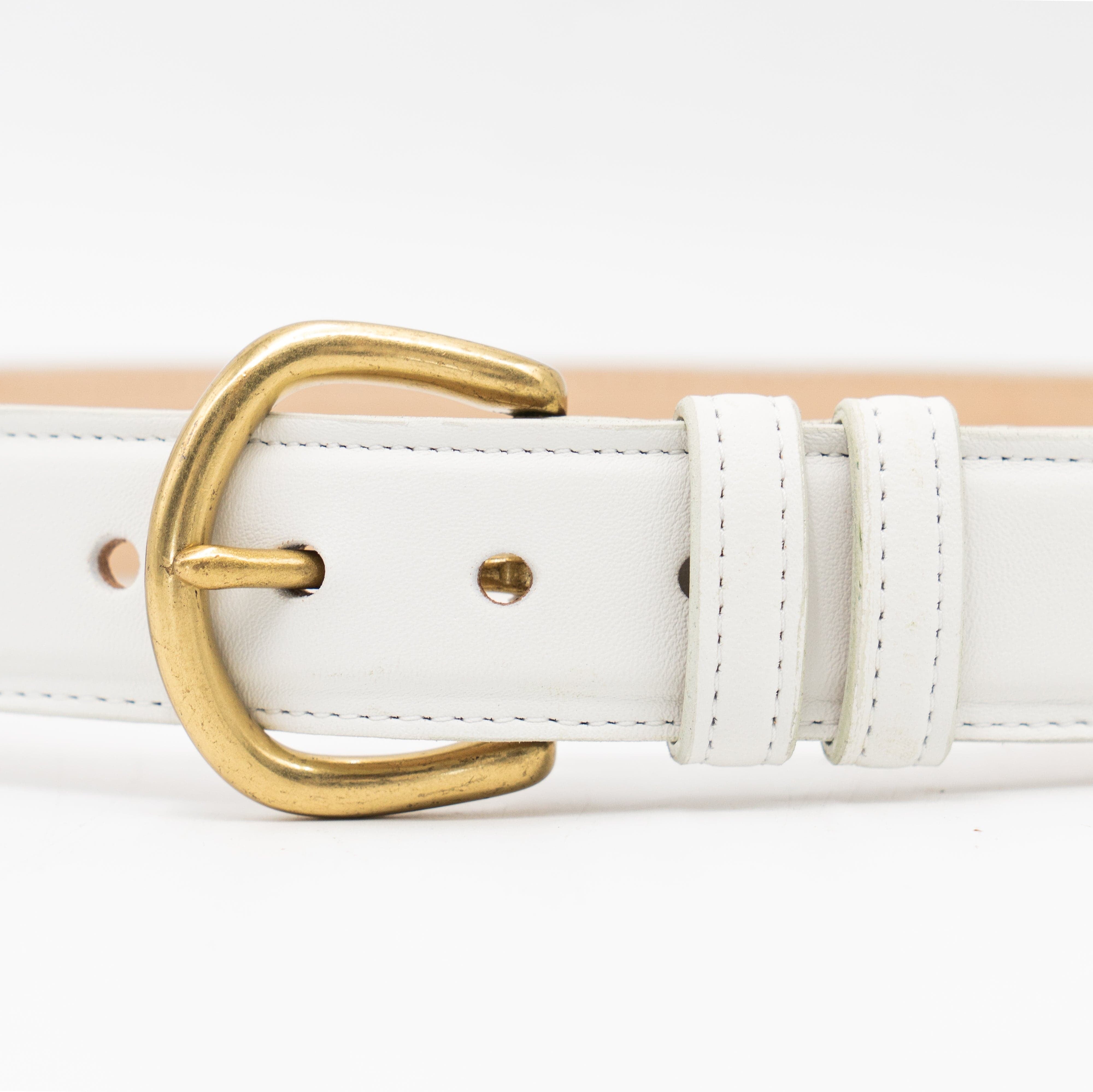 Zephyr Belt – off-white smooth Italian leather belt with a feather-edge strap, solid brass buckle, and two-loop detail, handcrafted in Los Angeles - Streets Ahead