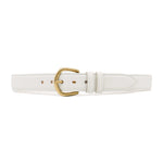Zephyr Belt – off-white smooth Italian leather belt with a feather-edge strap, solid brass buckle, and two-loop detail, handcrafted in Los Angeles - Streets Ahead