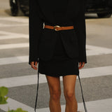 Aamira Belt - Tan Leather Circular Gold Buckle - Streets Ahead