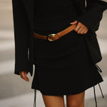 Aamira Belt - Tan Leather Circular Gold Buckle - Streets Ahead