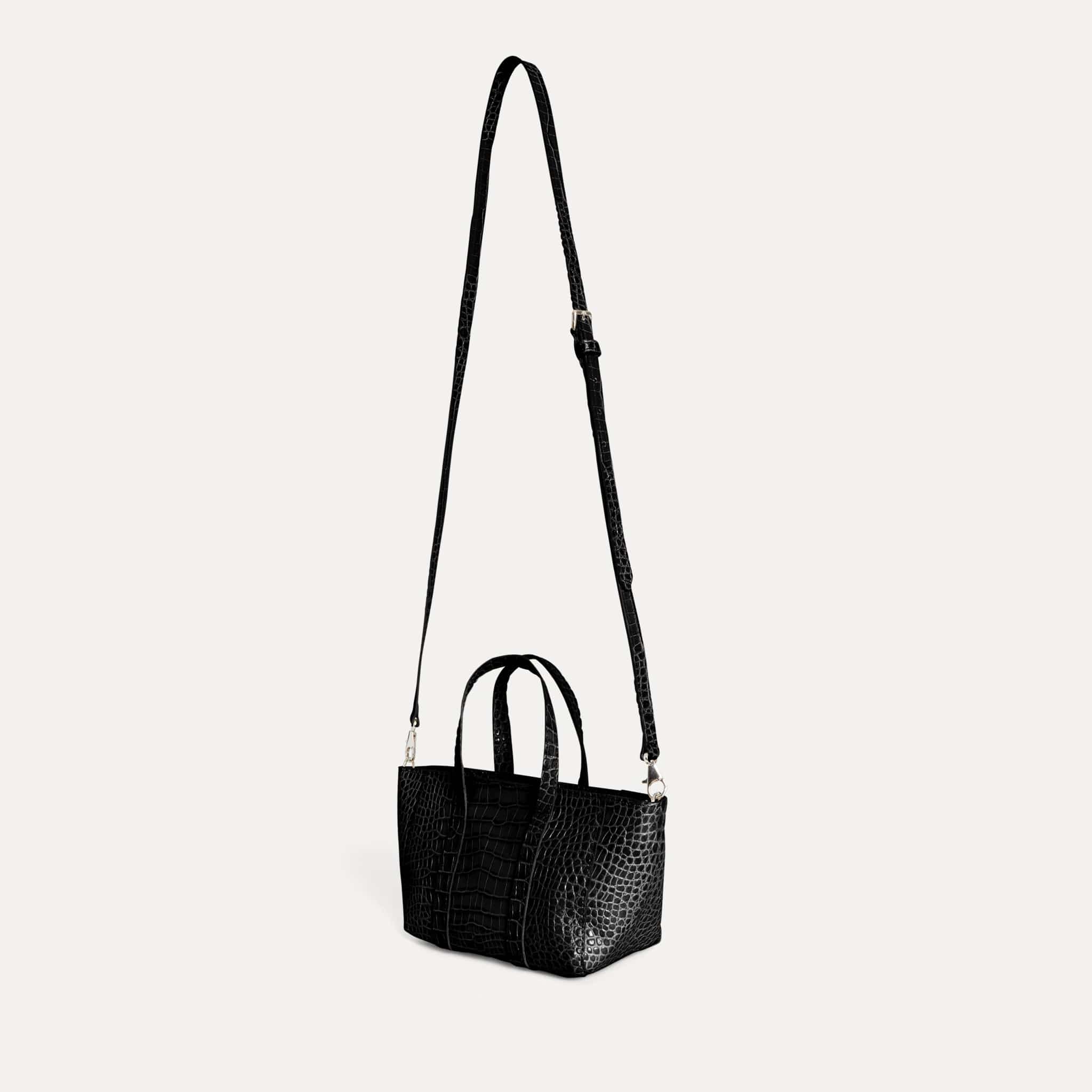 Isla Bag – black minimalist Italian leather handbag with zipper closure and removable crossbody strap, handcrafted in Los Angeles - Streets Ahead