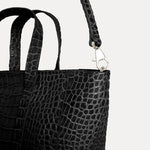 Isla Bag – black minimalist Italian leather handbag with zipper closure and removable crossbody strap, handcrafted in Los Angeles - Streets Ahead