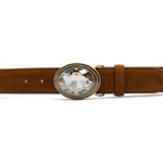 Adele Belt in tobacco suede, buckle detail