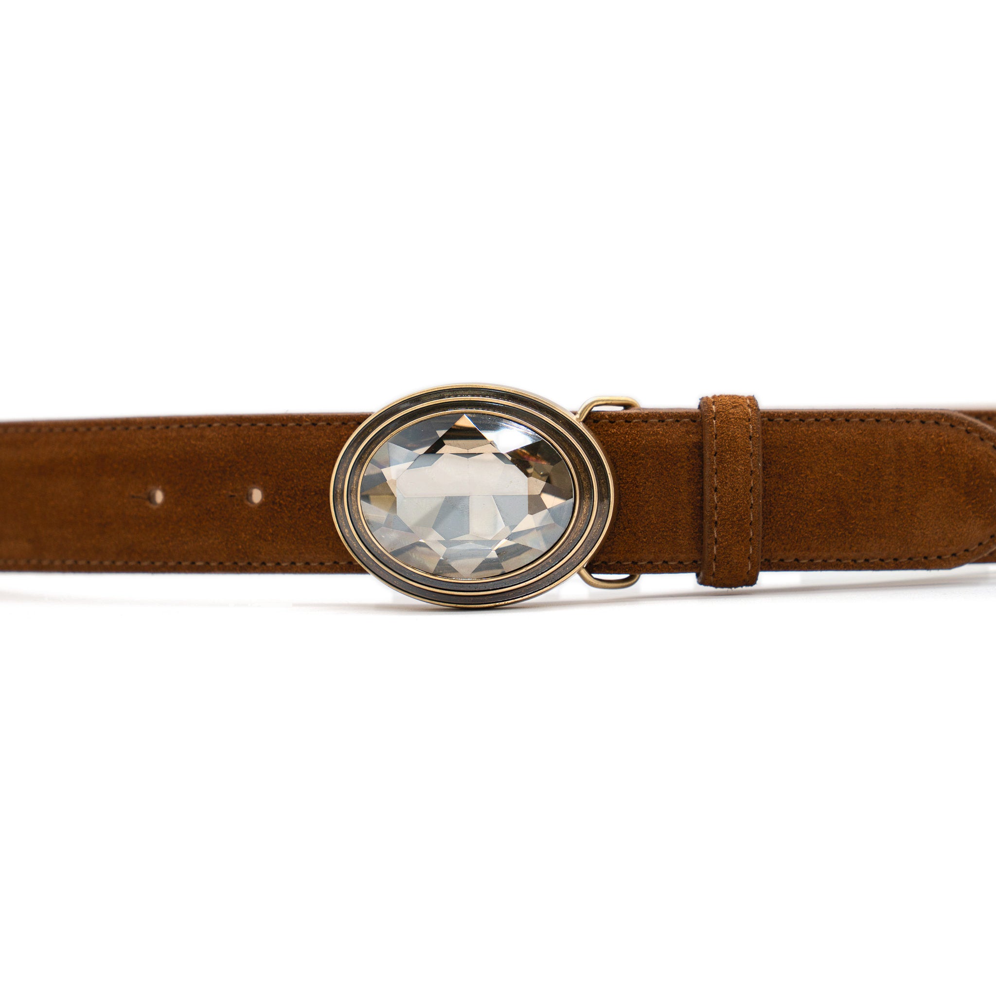 Adele Belt in tobacco suede, buckle detail