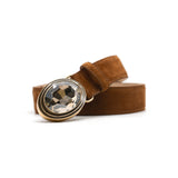 Adele Belt in tobacco suede, coiled angle