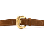 Imogen Belt in tobacco suede, buckle detail