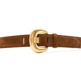 Imogen Belt in tobacco suede, buckle detail