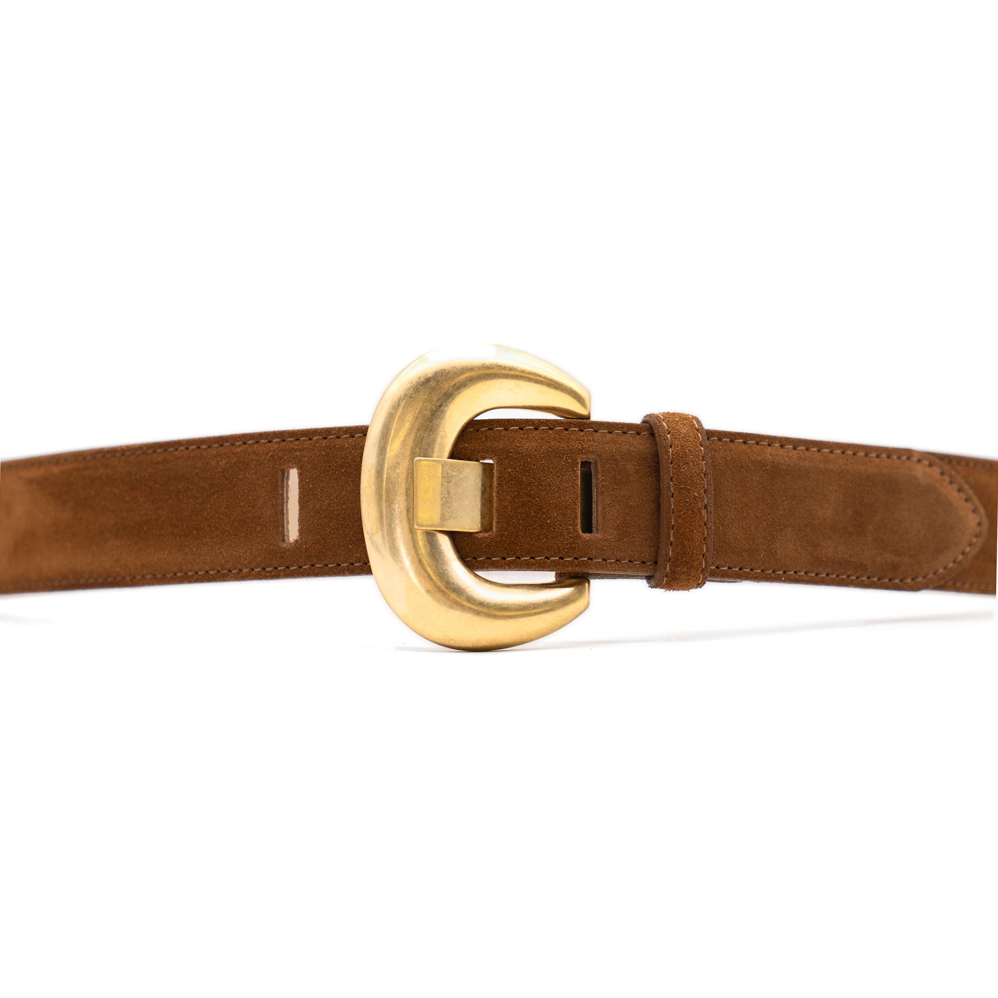 Imogen Belt in tobacco suede, buckle detail
