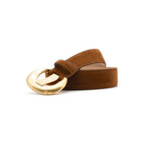 Imogen Belt in tobacco suede, coiled angle