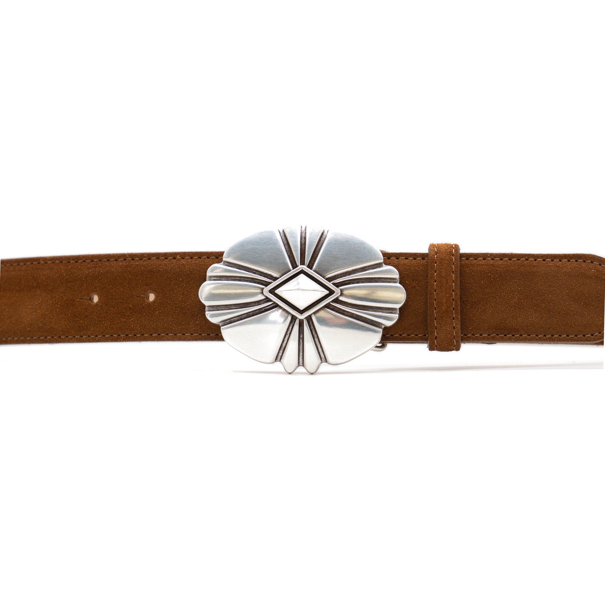 Marisol Belt in tobacco suede, buckle detail
