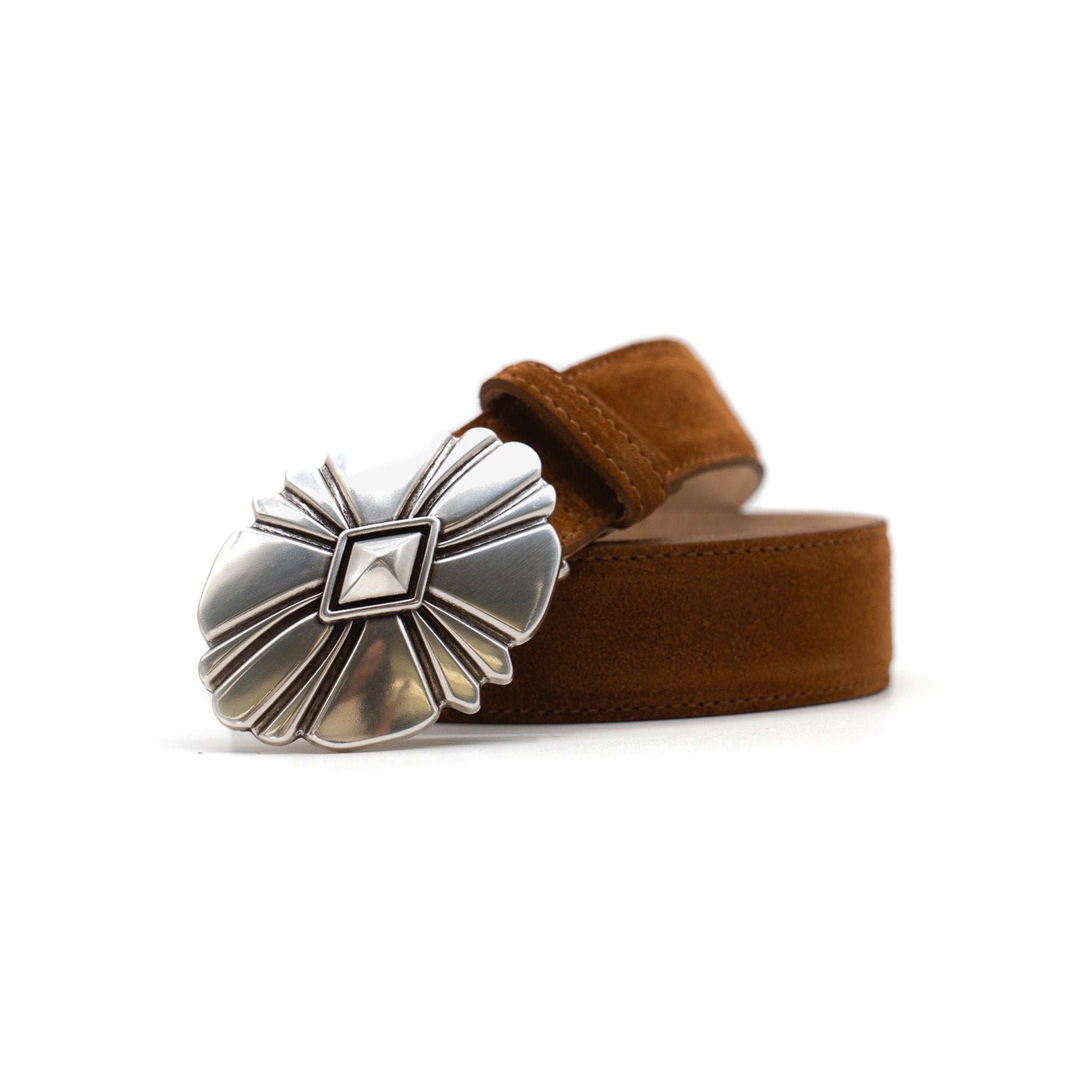 Marisol Belt in tobacco suede, coiled angle