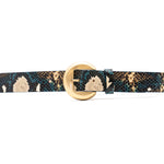 Oriana Belt in teal python embossed leather, buckle detail