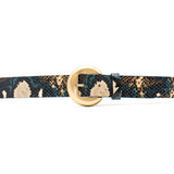 Oriana Belt in teal python embossed leather, buckle detail