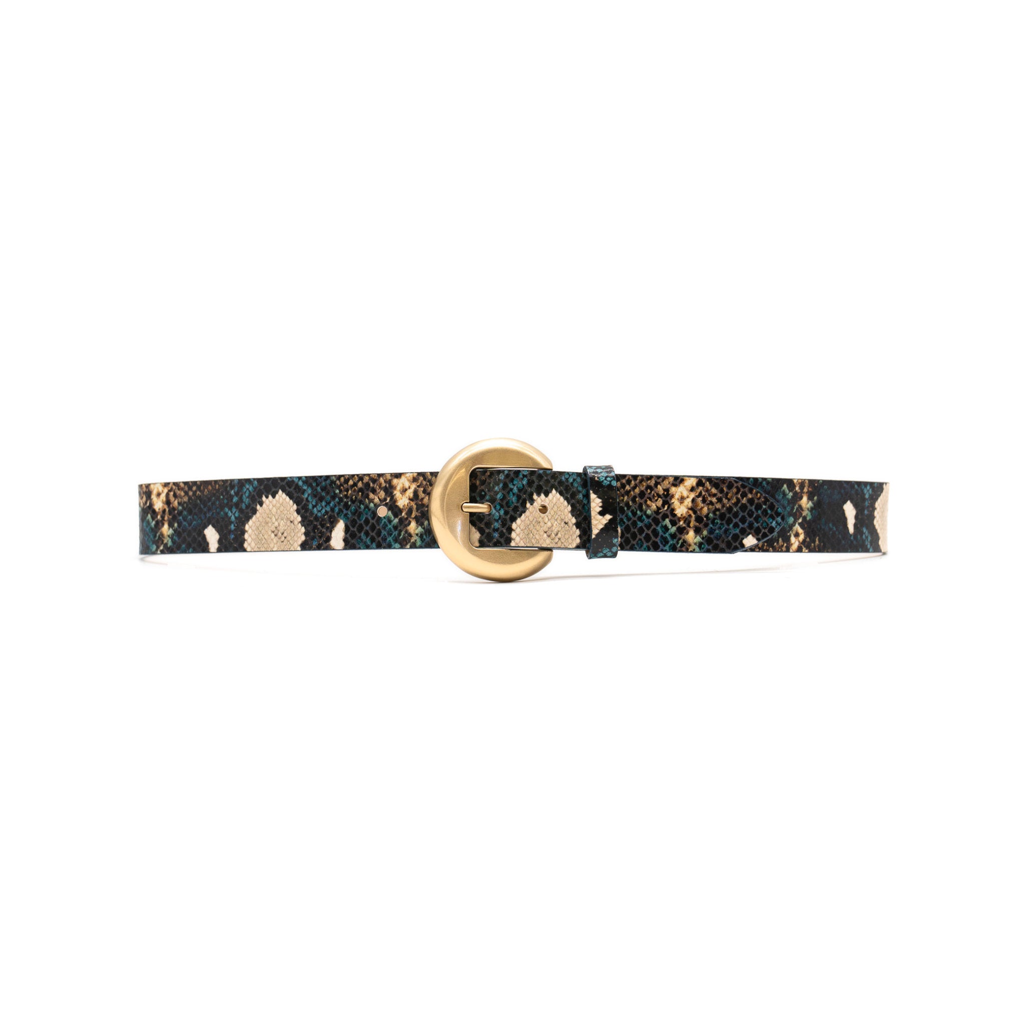 Oriana Belt in teal python embossed leather, front