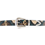 Solange Belt in teal python embossed leather, buckle detail