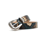 Solange Belt in teal python embossed leather, coiled angle