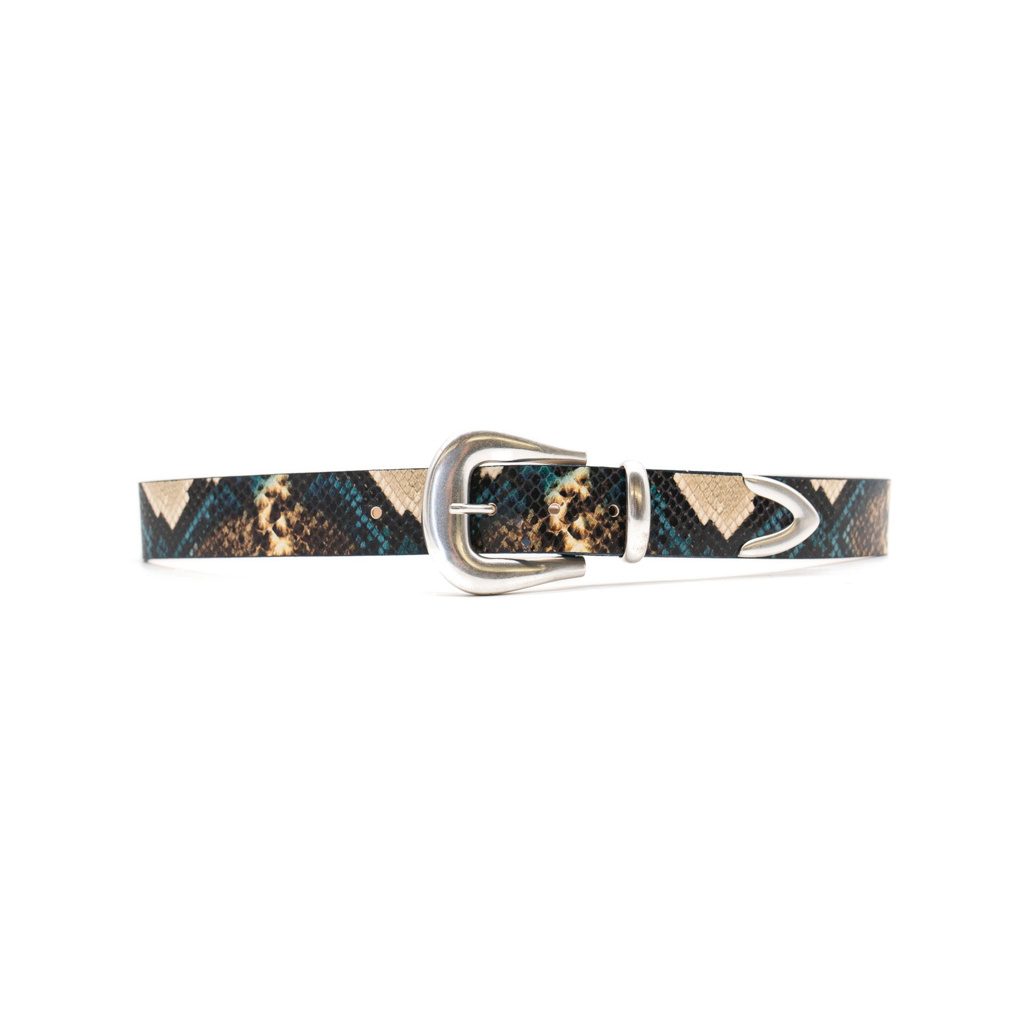 Solange Belt in teal python embossed leather, front