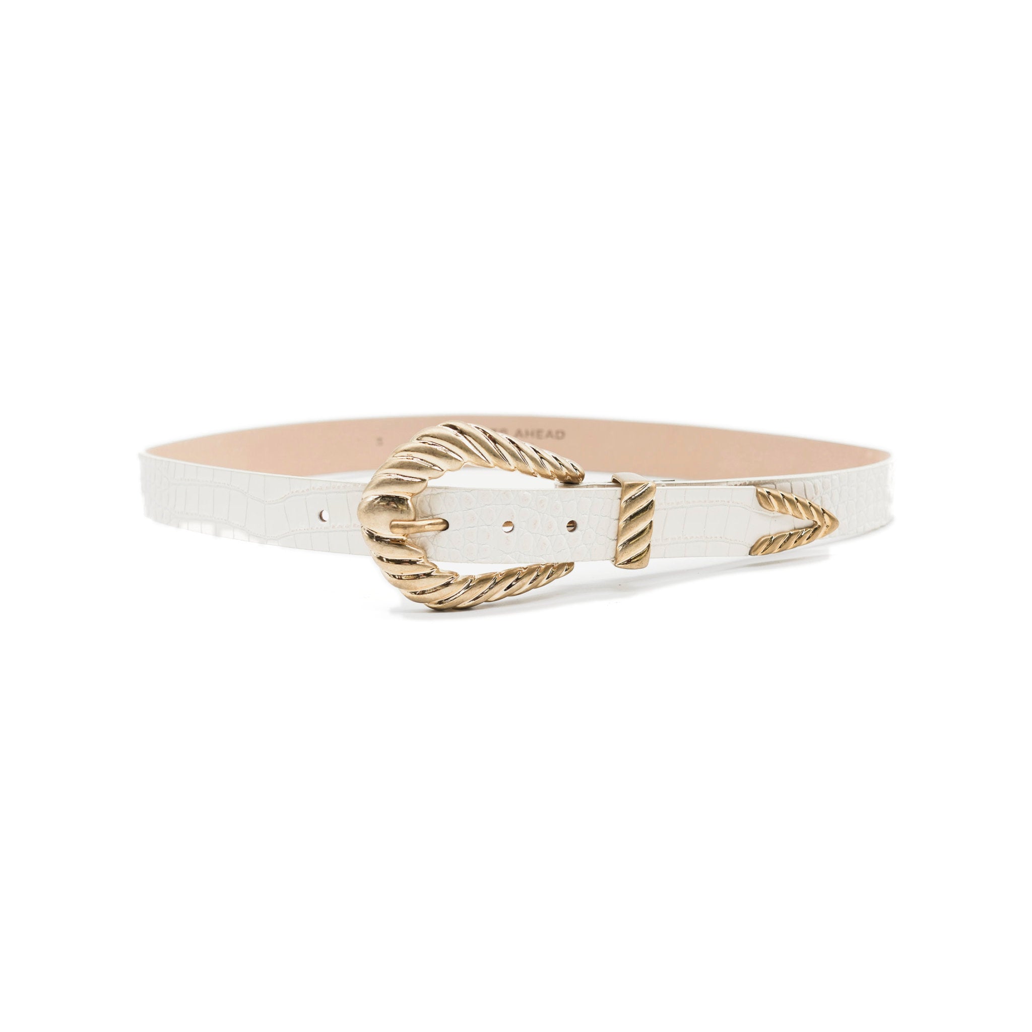 Francesca Belt in ivory croc embossed leather, angle