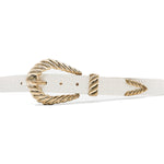 Francesca Belt in ivory croc embossed leather, buckle detail