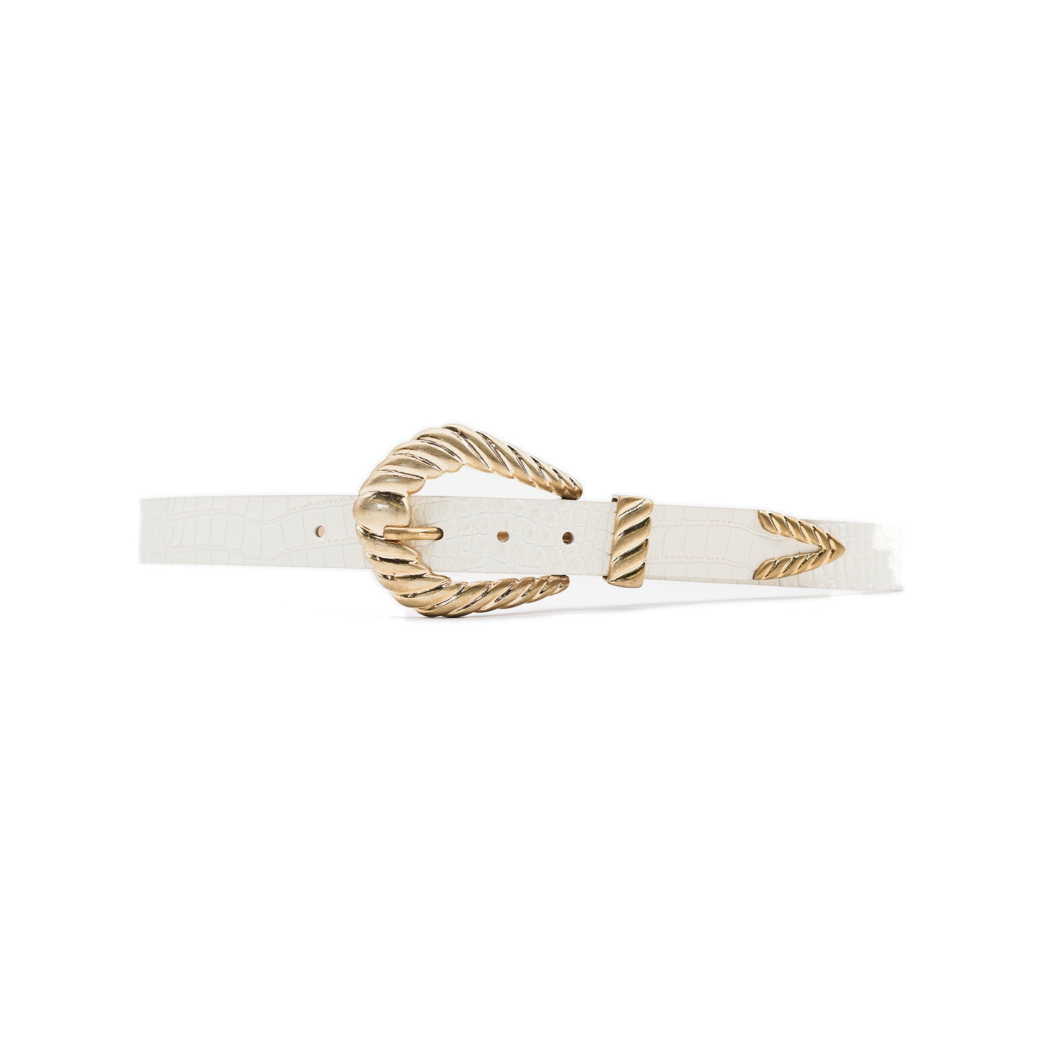 Francesca Belt in ivory croc embossed leather, front