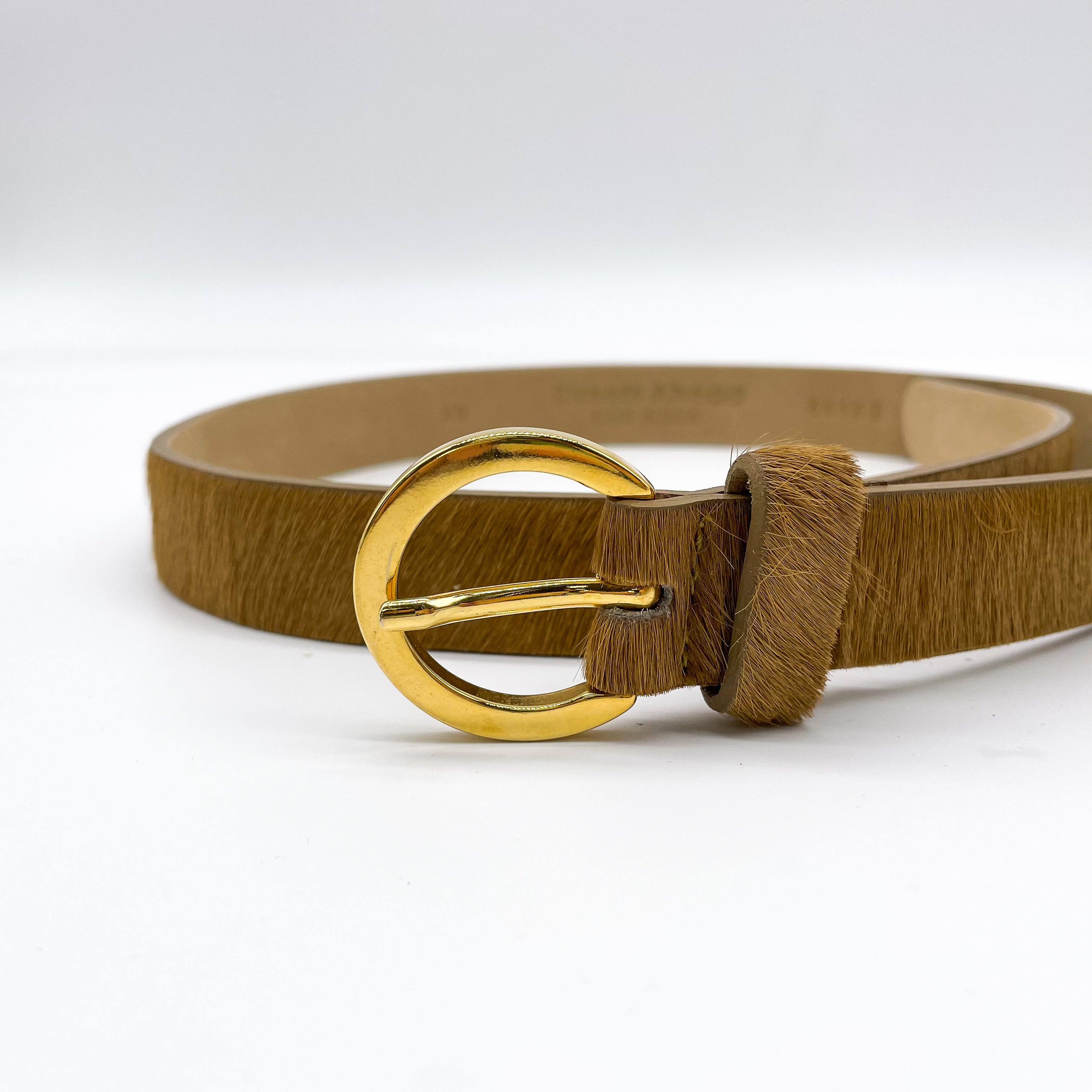 Streets Ahead Timar Belt — tan calf-hair leather skinny belt, handcrafted in Los Angeles