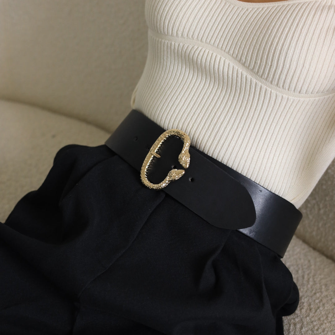 Viper Belt - Snake Buckle Black Italian Leather - Streets Ahead