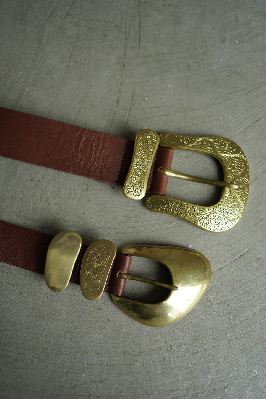 Willa - Cognac Leather Belt Brass Western Vintage Buckle Set