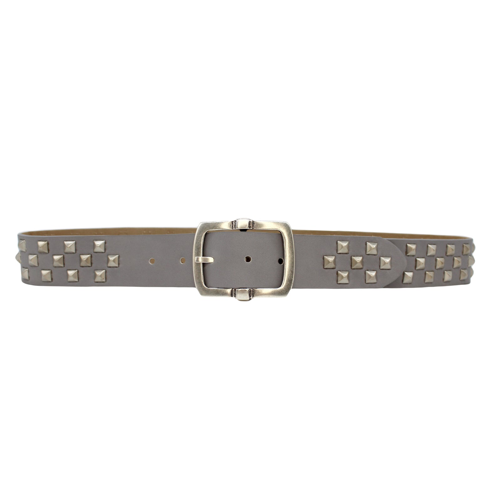 Streets Ahead Racine Belt — grey leather with pyramid stud detail, handcrafted in Los Angeles