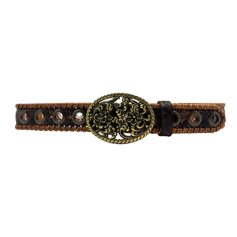 Bailey - Western Brass Buckle Leather Belt - Streets Ahead