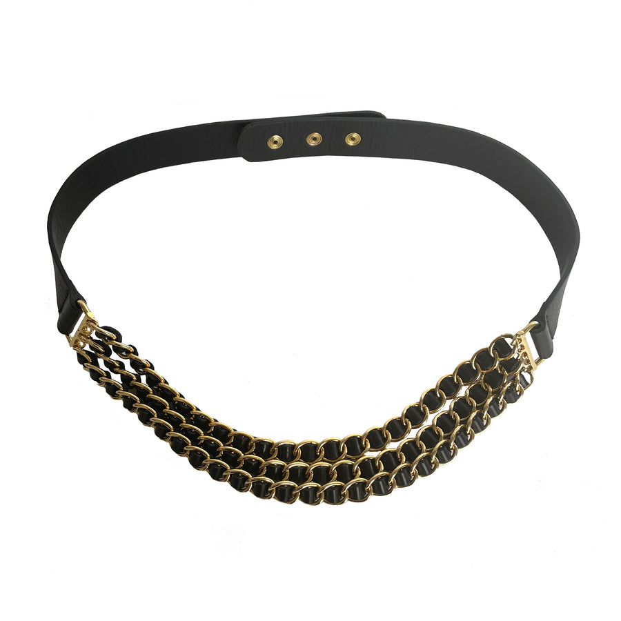 Jen Belt - Gold Chain - Black Leather Gold Chain - Streets Ahead