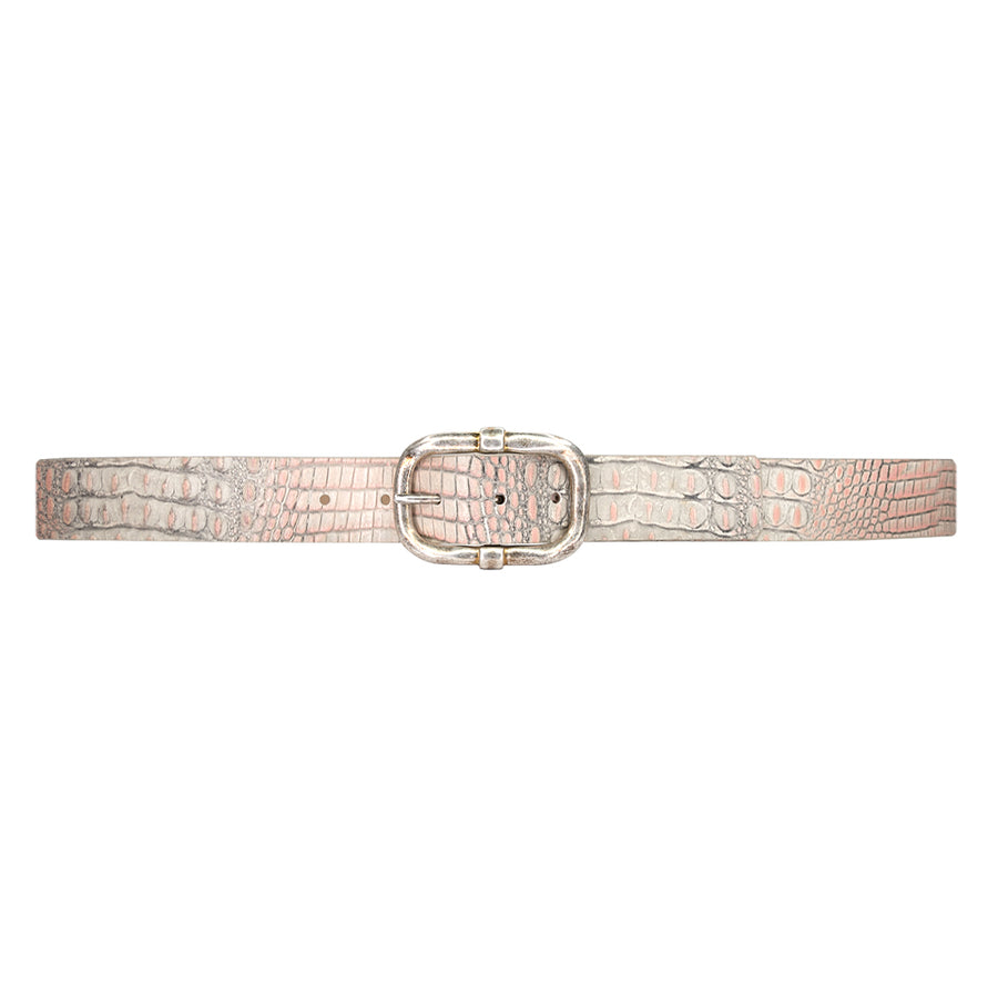 Zuzu Belt - Pink Grey Croc-Embossed Silver - Streets Ahead