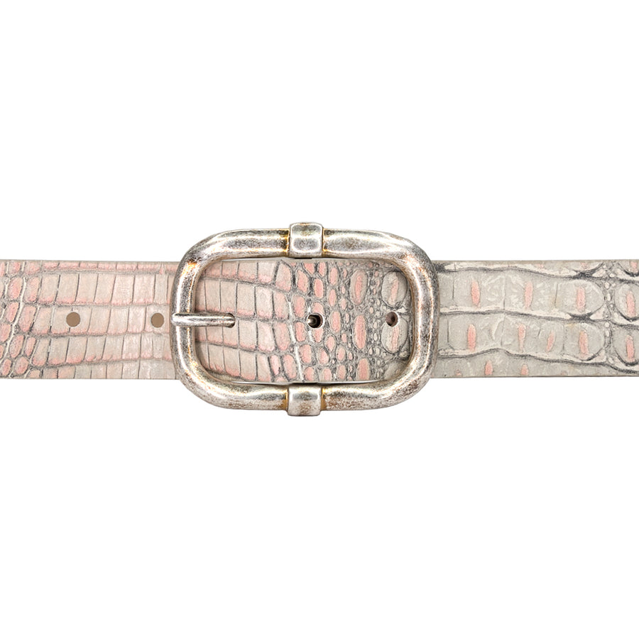 Zuzu Belt - Pink Grey Croc-Embossed Silver - Streets Ahead