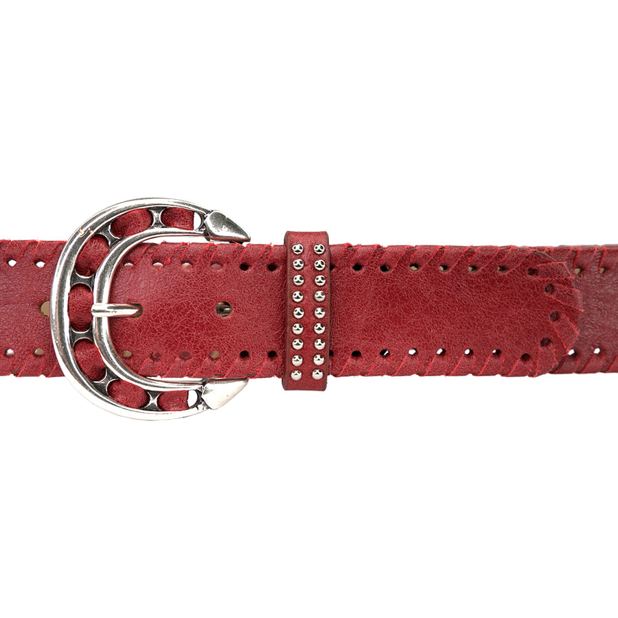 Carol Belt - Red Western Leather Silver Studded - Streets Ahead